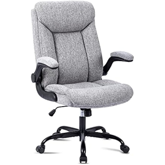 MZLEE Executive Office Chair, Ergonomic Computer Desk Chair Swivel Work Chair with Flip-up Armrest, Adjustable Height, Comfortable for Office Home Gaming(Grey Fabric)