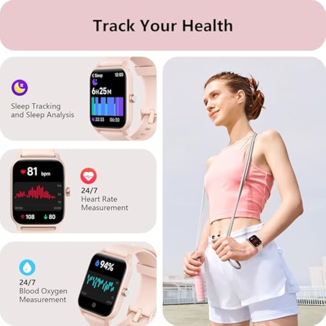 Smart Watch for Women, Answer/Make Calls, Alexa Built-in, [1.8"HD Screen] Smart Watches for Women iPhone/Samsung/Android, Fitness Watch with Heart Rate Sleep SpO2 Monitor,IP68 Waterproof, 100+ Sports