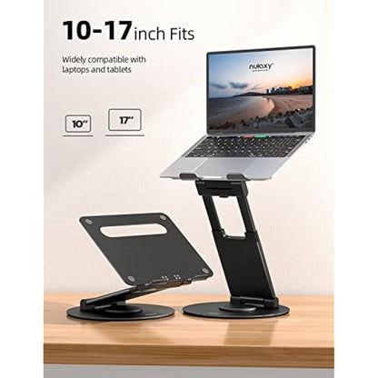 Nulaxy Swivel Laptop Stand for Desk with 360 Rotating Base, Adjustable Height up to 20", Ergonomic Laptop Riser Holder Computer Stand Compatible with MacBook All Laptops Computer 10-17", Black
