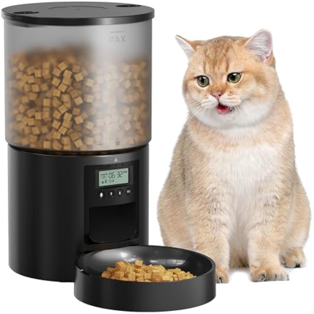 Automatic Cat Feeder Cat Food Dispenser with Programmable Timer: 4L Intelligent Cat Bowls with 10s Voice Recorder - Electric Dog Feeder Support 1-6 Meals Button Control Lockable Lid
