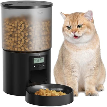 Automatic Cat Feeder Cat Food Dispenser with Programmable Timer: 4L Intelligent Cat Bowls with 10s Voice Recorder - Electric Dog Feeder Support 1-6 Meals Button Control Lockable Lid