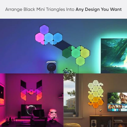 nanoleaf Shapes Ultra Black Mini Triangle Expansion Pack, 10 Additional Smart Light Mini Panels LED RGBW - Modular Wi-Fi Colour Changing Wall Lights, Works with Alexa Google Assistant Apple Homekit