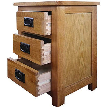 Aurotrice OAK Bedside Table 3 Drawers, NC Paint Cabinet, OAK MDF Board & Hardwood W:42 D:32 H:56 CM