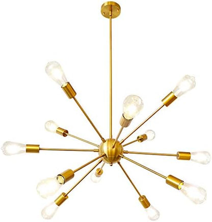 LynPon Sputnik Chandelier Gold Modern Brass Pendant Ceiling Light 12 Lights Industrial Lighting Fitting for Kitchen Dining Living Room Bedroom