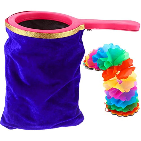 1 Set Magic Change Bag Twisting Tricks Bag with Magic Change Flower Handle Make Things Appear Disappear Magic Trick, Blue