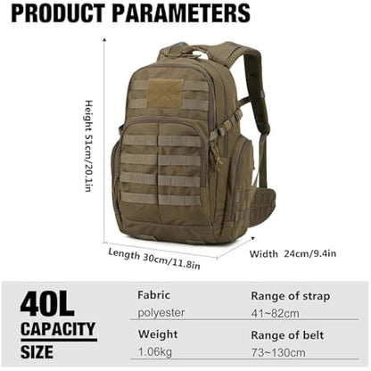 Mardingtop 40L Military Tactical Backpack Practical Rucksack for Men with Molle System Outdoor Hiking Backpack Army Backpack for Hiking, Traveling, Mountaining