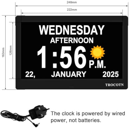 TROCOTN dementia clocks, digital clock with date and day for elderly, alzheimers day clock large display calendar clocks (10 Inches Black)