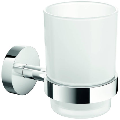 tesa SMOOZ Toothbrush and Toothpaste Holder - No Drill Wall Mounted Satined Cup with Chrome-Plated Holder, Stainless - Waterproof