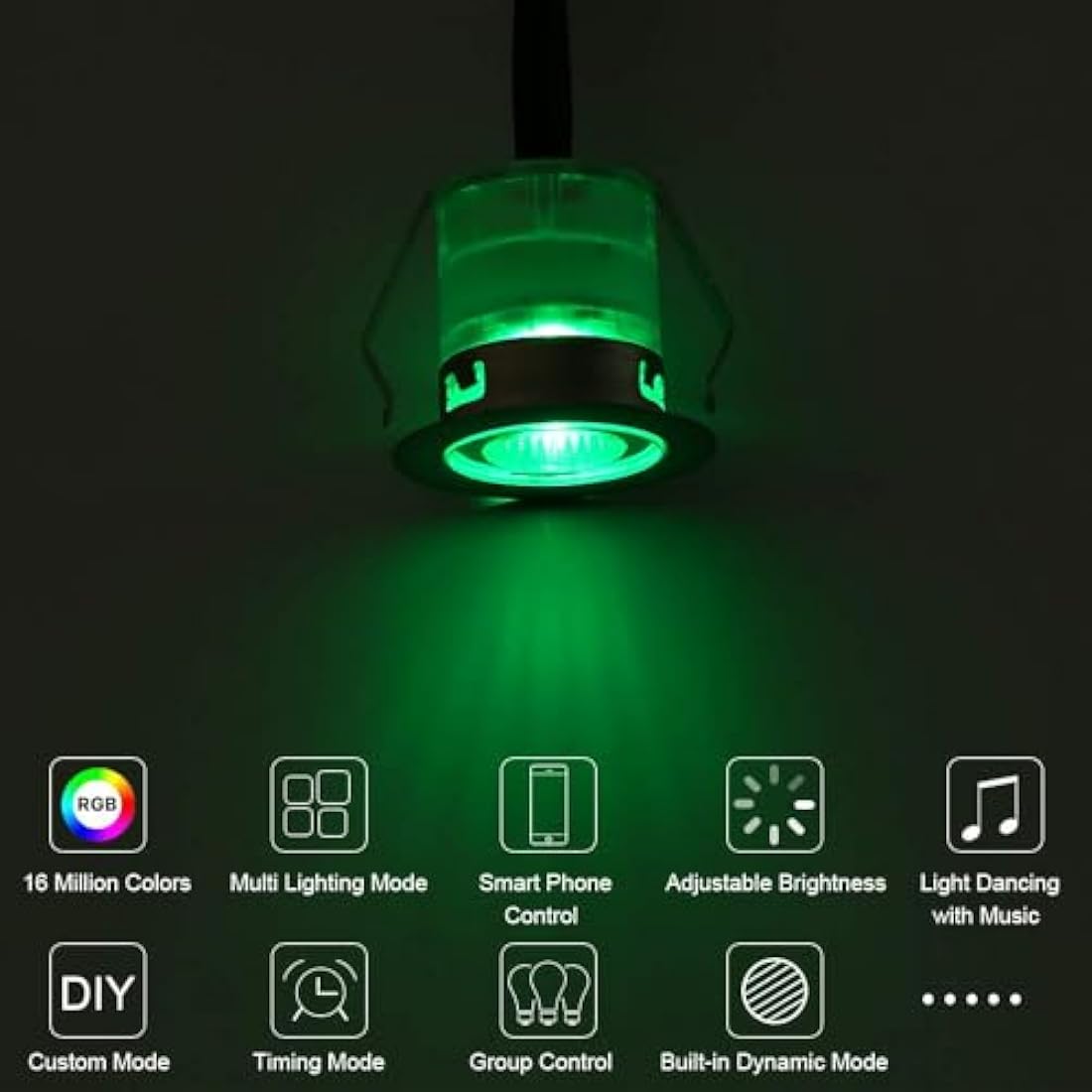 GEYUEYA Home Led Decking Lights RGB Waterproof IP67 Multicolor Ø30MM 12V APP Function LED Deck Lights with Remote Control for Terrace/Patio/Path -30 Packs