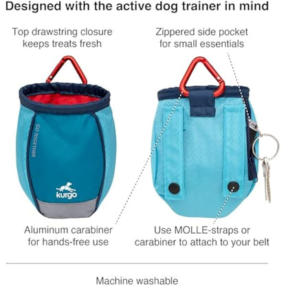 Kurgo Go Stuff It Treat Bag, Hands-Free Training Dog Treat Pouch, Includes Belt Clip and Carabiner, Machine Washable, Coastal Blue