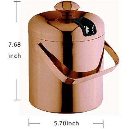 VINN DUNN Ice Bucket with Lid 1.2 Litre Stainless Steel Double Walled Ice Bucket Insulated with Concealed Tong&Carry Handle(Warm Sunset Gold)