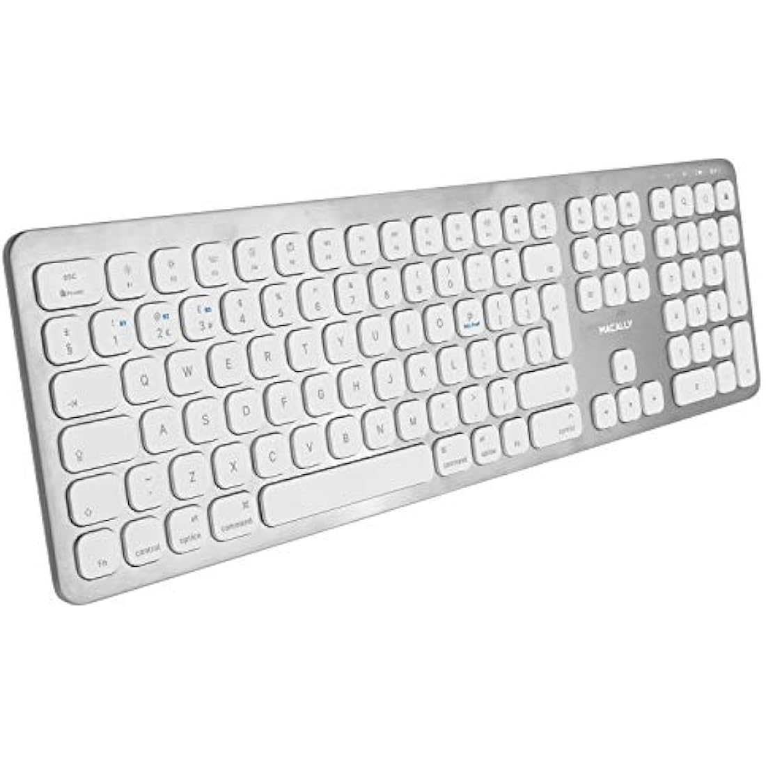 Macally BTWKEYMB-UK, extended Quick-Switch Bluetooth wireless keyboard for Mac, PC, iOS and Android, number pad, UK QWERTY layout, aluminium design