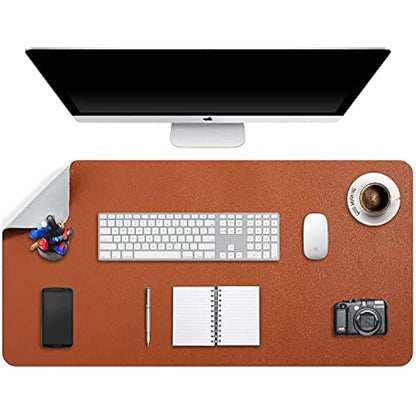 DOBAOJIA Desk Pad XX-Large, Desk Mat, Desk Blotter, Laptop Pad, Extended Mouse Mat, Mouse Pad XXL, Writing Pad for Office/Home, Dual-Side Use PU Leather Waterproof 35.4" X 16.9"(Brown/Grey)