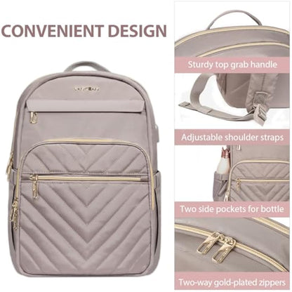 VANKEAN 15.6 Inch Laptop Backpack for Women Work Laptop Bag Fashion with USB Port, Waterproof Purse Backpacks Teacher Nurse Stylish Travel Bags Casual Daypacks for College, Business, Pink