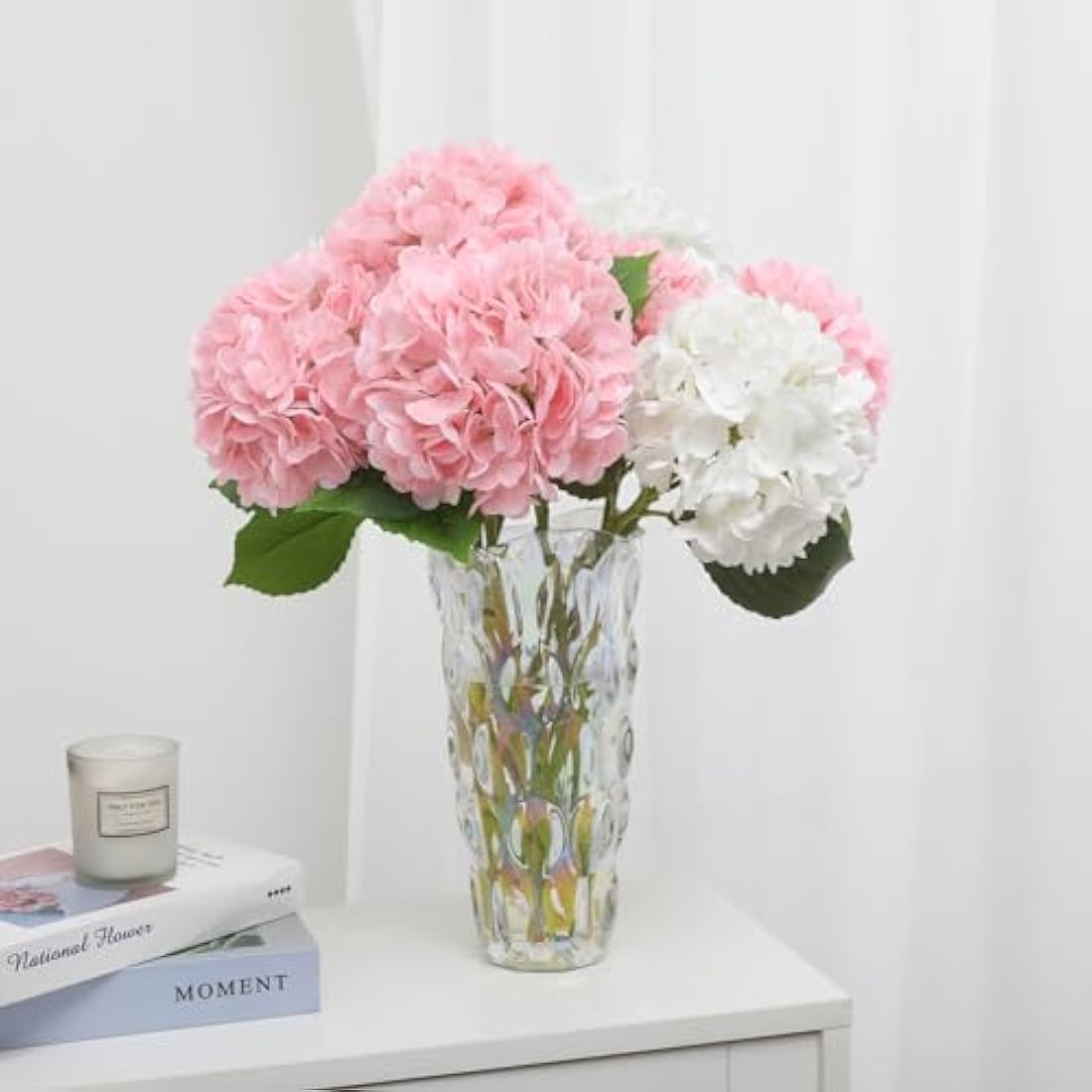 Kisflower 3pcs Latex Hydrangea Flowers - Real Touch Artificial Flower Fake Hydrangea Bouquet Flowers with Stems for Wedding Party Office Home Decoration(Pink)