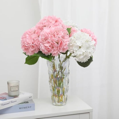 Kisflower 3pcs Latex Hydrangea Flowers - Real Touch Artificial Flower Fake Hydrangea Bouquet Flowers with Stems for Wedding Party Office Home Decoration(Pink)