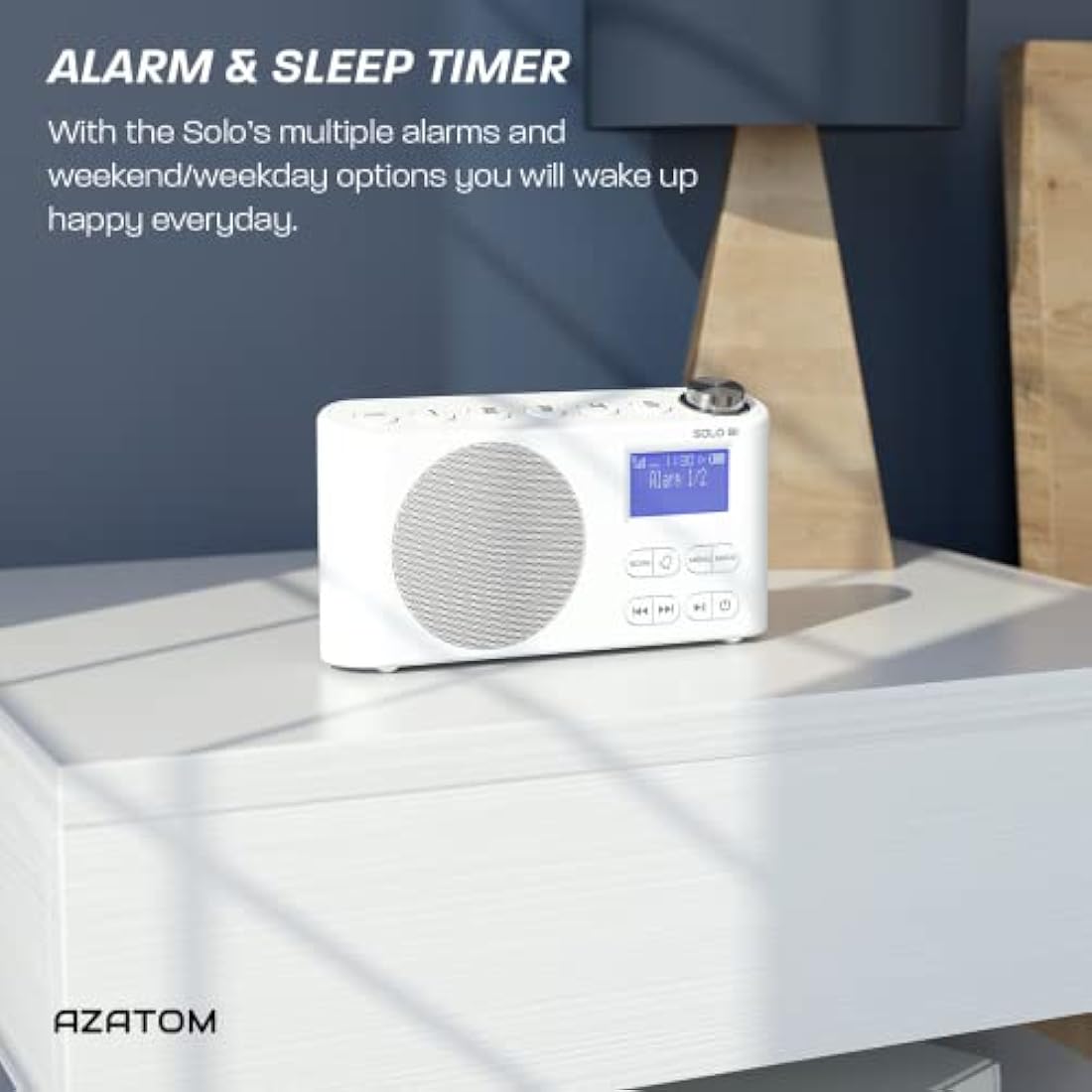 DAB/DAB+ & FM Portable Digital Radio | Bluetooth | Rechargeable Battery | Dual Alarms & Sleep Timer | Perfect for Home, Office or Outdoors | AZATOM Solo B1 (White)