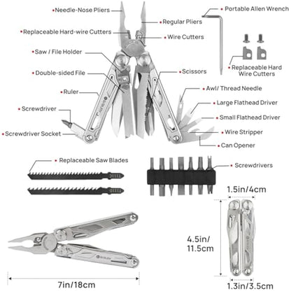 BIBURY Multitools, Multi Tool Foldable Pliers with Upgraded Scissors and Screwdriver Set, Stainless Steel Multitools with Nylon Pouch, Ideal for Camping, Outdoor, Repairing - Gift for Dad Men - Pro
