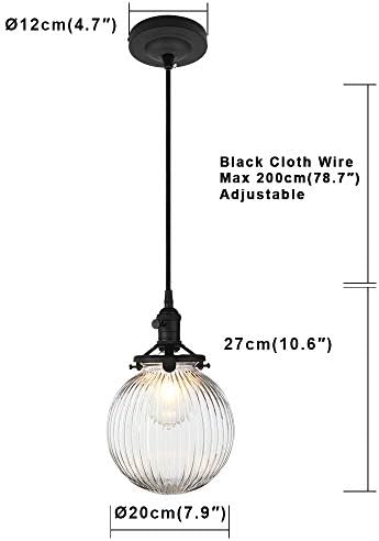 Yosoan Vintage Black Pendant Light Fittings with Globe Glass lampshade, Industrial Pendant Light Fitting Chandelier for Kitchen Dining Room Bedroom Restaurant (Black)