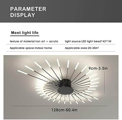 minifair Modern LED Ceiling Light,42 Heads Black Flush Mount Ceiling Lamp Acrylic Lampshade Chandelier, for Children's Room, Bedroom, Living Room, 4000K Neutral Flower Shape Light