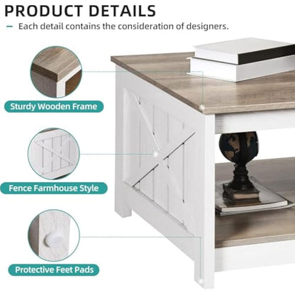 YITAHOME Coffee Table with Storage,Square Wood Modern Rustic Coffee Table for Living Room,Farmhouse Grey Wash Coffee Tables with Half Open Storage Compartment
