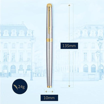 Waterman Hémisphère Fountain Pen | Stainless Steel with 23k Gold Trim | Fine Nib | Blue Ink | Gift Box
