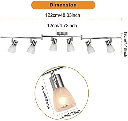 Unikcst LED Ceiling Light Rotatable 6 Way Spot Lights Ceilings Modern Chrome & Glass Spotlight Fittings E14 240V for Kitchen Lounge Living Room (No Bulbs)