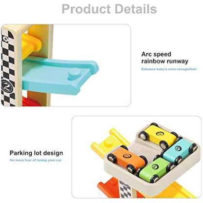 TOP BRIGHT Wooden Car Ramp Toys for 1 2 Year Old Boy Gifts, First Birthday Present for One Two Year Old Car Toy, Baby Toys 12 18 Months with 4 Mini Cars