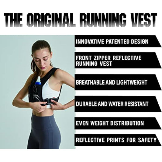 AMOSTEC Running Phone Holder Vest, Original Zip Front Reflective Running Vests with 500ml Hydration Bottle, 5 Pockets for Cards, Keys, Towels, Adjustable Waistband & Breathable Materials, Men & Women
