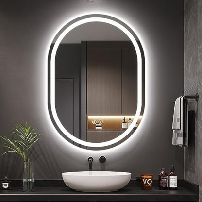 Dripex 500 x 700 mm Bluetooth Oval Bathroom LED Mirror, Illuminated Backlit Wall Mounted Mirror with Demister, Anti-fog, 3 Lighting Modes, Dimming Light, IP44