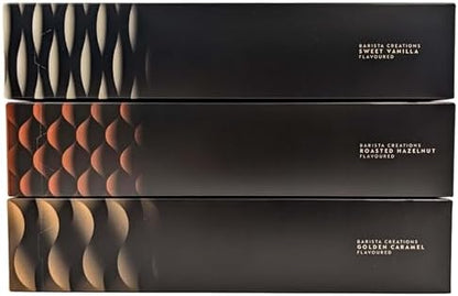 Coffee Pod Variety Pack for Nespresso Vertuo Machine - Sweet Vanilla, Roasted Hazelnut, Golden Caramel - 3 Boxes (30 Pods) Bundled with Border Biscuits and Reusable Tote Bag