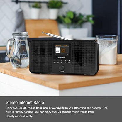 LEMEGA IR4S Stereo WIFI Internet Radio,Portable DAB/DAB+/FM Digital Radio,Spotify Connect,Bluetooth Speaker,Dual Alarms Clock,60 Presets,Headphone-Output,Batteries or Mains Powered -Black