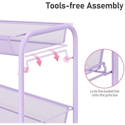 APEXCHASER 3-Tier Rolling Cart,Easy Assemble Mobile Storage Trolley On Wheels,Slide Out Utility Cart Shelving Units Kitchen Bathroom Laundry Room