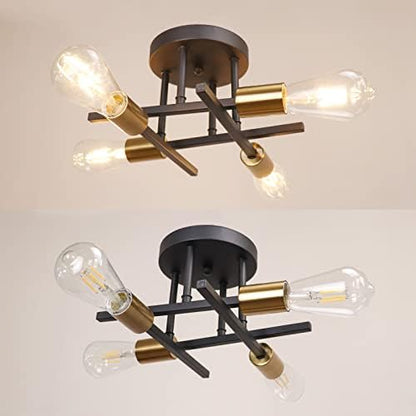 Hudi Fyier Modern Chandelier - 4 Light Industrial Vintage Style Ceiling Light for Bedroom, Kitchen, Dining Room, Loft, Office