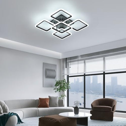 Comely LED Ceiling Light, 61W 7000LM Black Ceiling Lamp Modern, 5 Square Chandeliers 6500K Lighting Fixture for Living Room, Kitchen, Hallway, Dining Room, Bedroom