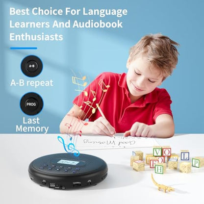 ARAFUNA Portable CD Player with Dual Stereo Speakers, Rechargeable CD Player for Car with Anti-Skip Protection, Compact Player with Headphones and AUX Cable