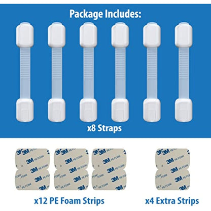 LittleExplorers Adjustable Child Safety Cupboard Locks (8 or 12 Pack) Baby Proof Cabinets & Drawers - Easy Install, No Tools Needed (8 Pack)