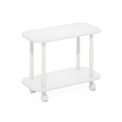 Furinno TURN-N-TUBE Side Table, 2-Tier Oval Sofa End Table with Wheels, Round Corner Night Stand, Bedside Table with Open Shelf, Toolless Assembly