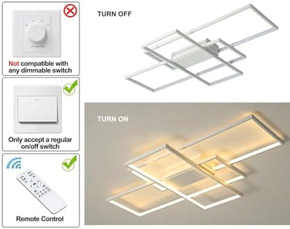 JIINOO Ceiling Light Dimmable LED Chandelier with Remote Control,Modern 50W 3-Layer Square Ceiling Lamp Acrylic Flush Mount Ceiling Lights Fixtures for Bedroom Dining Living Room Kitchen Office