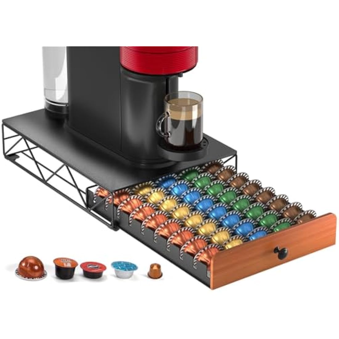 Metal Coffee Pod Holder for 50 Nespresso Vertuo Capsules Pods & 50 Dolce Gusto Pods, HFHOME Nespresso Vertuoline Capsule Drawer Organiser Coffee Machine Stand