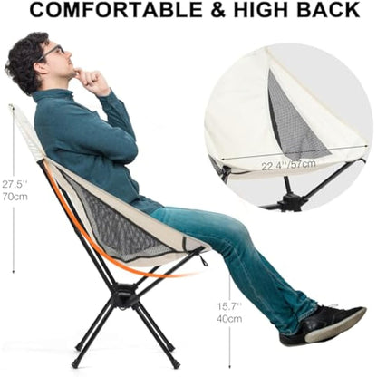 Outplea Folding Camping Chair Lightweight Compact, High Back Travel Chair with Carry Bag, Camp Chairs for Outdoor Beach Trekking, White