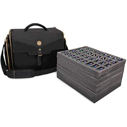 ENHANCE Portable Miniature Figure Storage and Carrying Case, 4 Foam Layers fits 108 Infantry Minis and Pick and Pluck - Book Sleeve and 2 Accessory Pockets for Measuring Tape, Dice and More