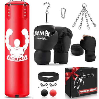 YORWHIN Heavy Punch Bag Set, 4FT Unfilled Kicking Bag, Reflex Ball, MMA Gloves, Wristband, Boxing Training Equipment for Adults, Karate, Kickboxing,