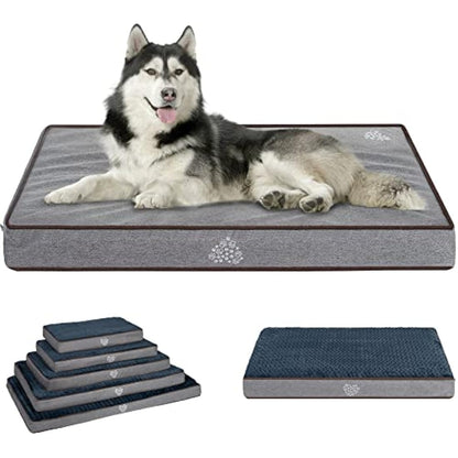 VANKEAN Dog Bed Soft Crate Pad Mat Reversible Cool & Warm, Washable Comfy Kennel Pad with Orthopedic Egg-Crate Foam for Small Medium Large Dogs, Water-Resistant Pet Bed, Gray/Dark Blue