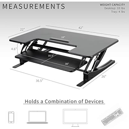 VIVO 107cm Height Adjustable Stand Up Desk Converter, V Series, Quick Sit to Stand Tabletop Dual Monitor Riser Workstation, Black, DESK-V000VL