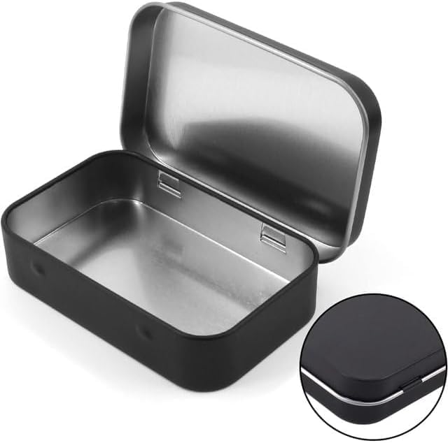 Dwang 3Pcs Black Rectangular Small Tins with Lids Tin Boxes Tins Container Metal Empty Hinged Tin Storage Boxes for Candy Key Earrings Food Storage