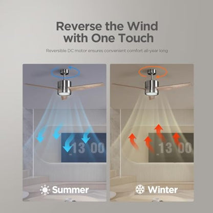 Vagizm Ceiling Fan with Light for Bedroom: 52 inch Silent Ceiling Fans with dimmable Light - Remote Control - Reversible DC Motor - Walnut - 3 Blades - Suitable for Living Room Indoor Outdoor