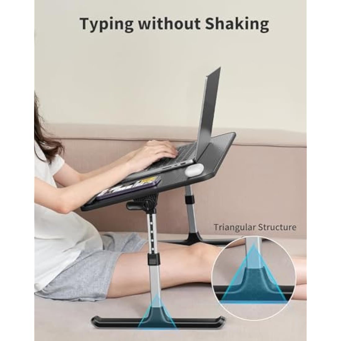 Desk, Table, SAIJI Adjustable Laptop Stand, Breafast Tray, 5 Heights, 4 angles, Stable folding Table for Bed Sofa Desk, Fit up to 17'' Laptop (60 * 33cm Black)
