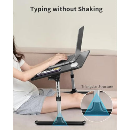Desk, Table, SAIJI Adjustable Laptop Stand, Breafast Tray, 5 Heights, 4 angles, Stable folding Table for Bed Sofa Desk, Fit up to 17'' Laptop (60 * 33cm Black)
