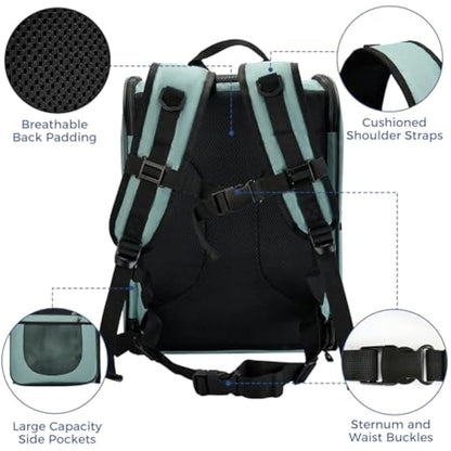 APOLLO WALKER Pet Carrier Backpack for Small Cats and Dogs, Puppies, Two-Sided Entry, Safety Features and Cushion Back Support for Travel, Hiking, Outdoor Use (Blue)